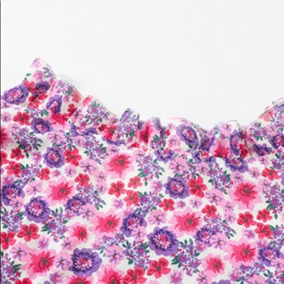 Rose Floral Pattern Peplum Blouse With Ruffles - Picture 14 of 15